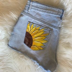 Hand painted Sunflower Shorts
